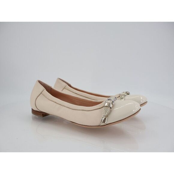 AGL Womens Monika Ballet Flat Size 39.5 9.5 Ivory Leather Cap Toe Dress Shoe - Picture 1 of 13